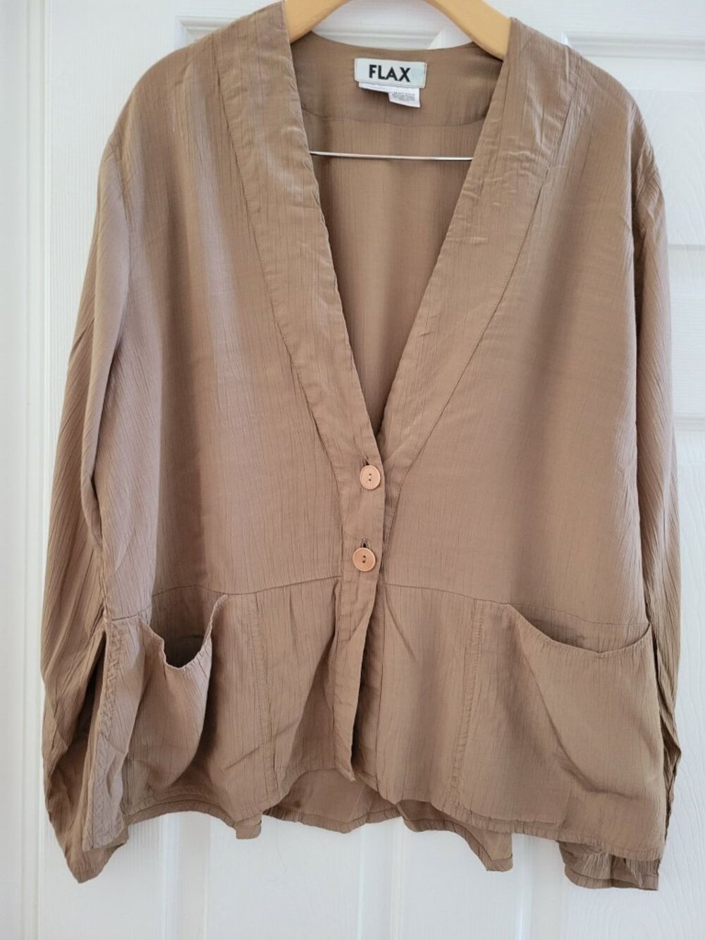 Flax by Jeanne Engelhart Y2k 100% Rayon Crinkle Pocket Jacket Lagenlook size M